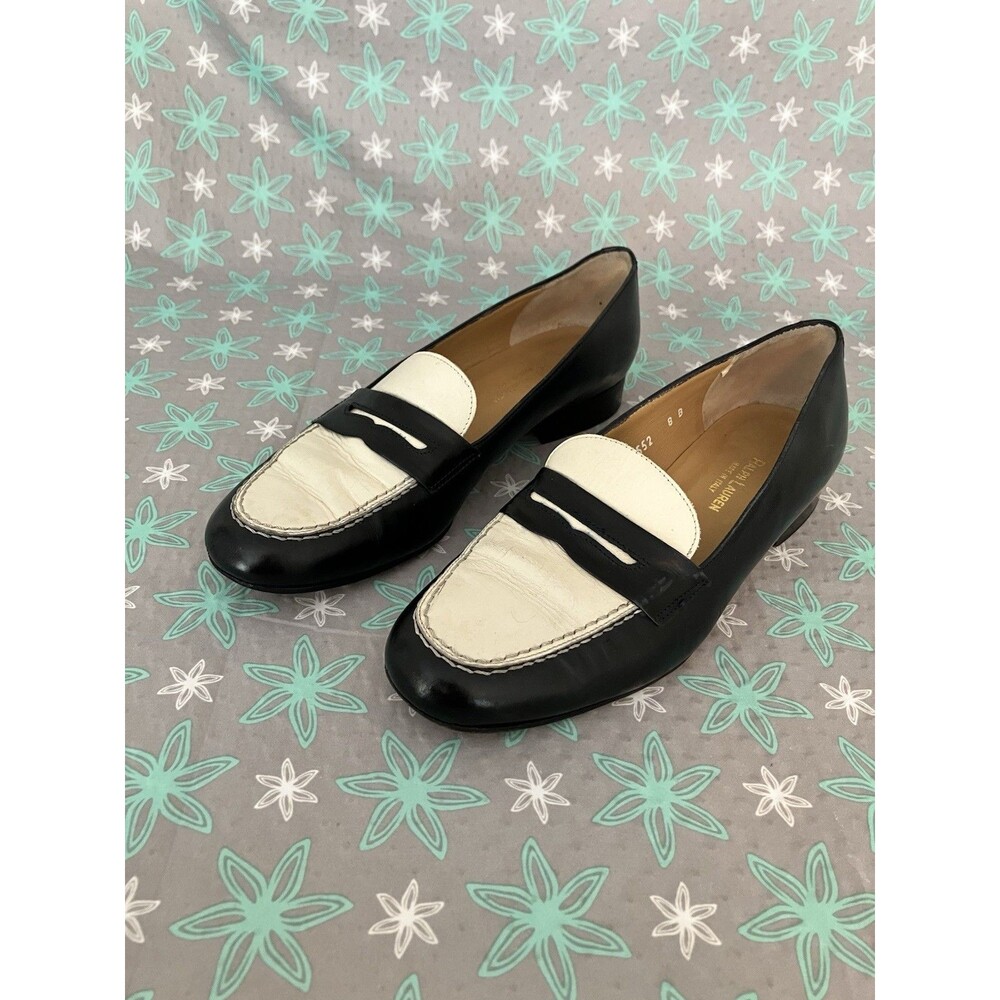 Ralph Lauren Black and Cream Leather Penny Loafers